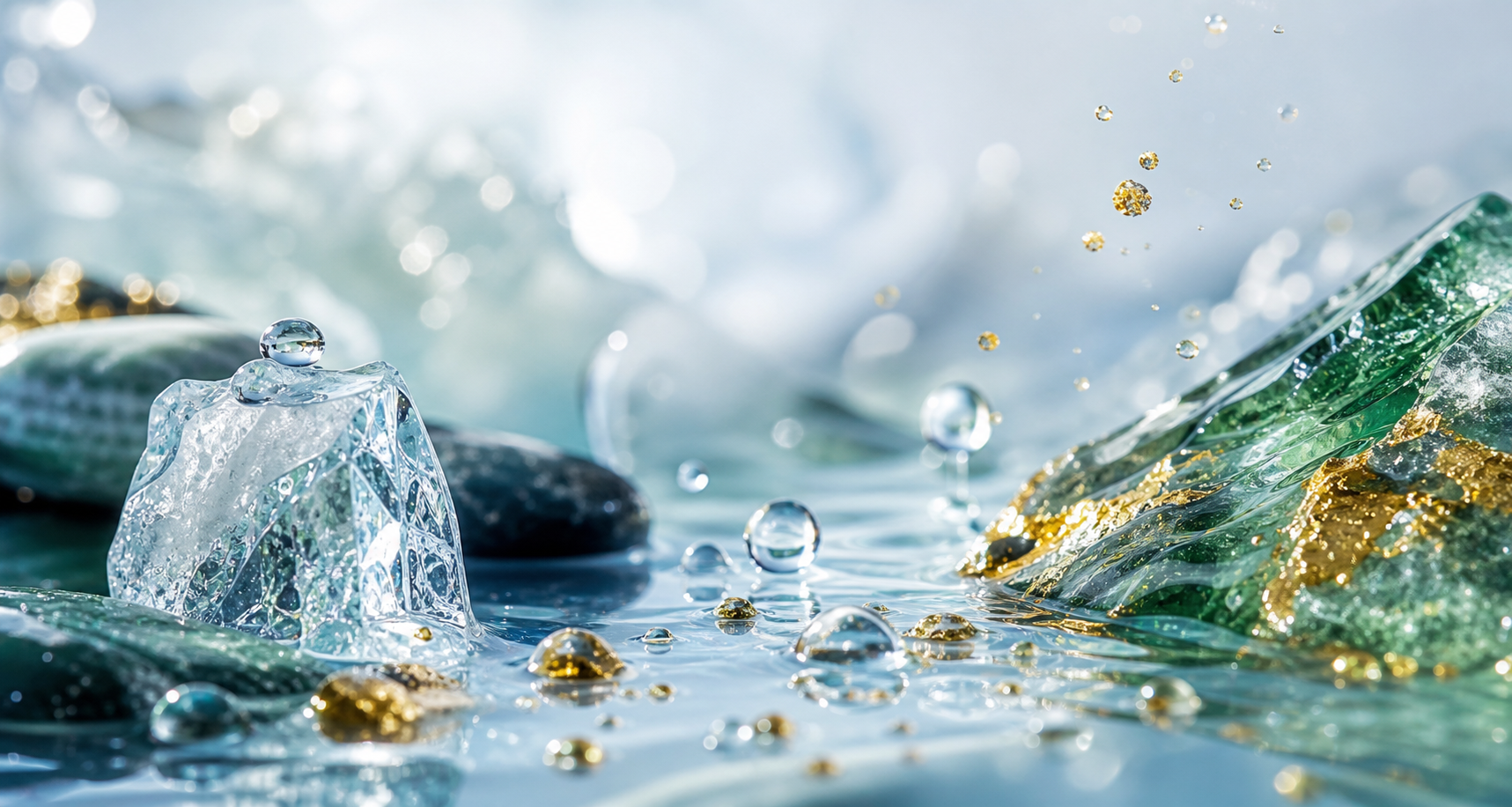 Макро капли воды, лед и минеральные частицы